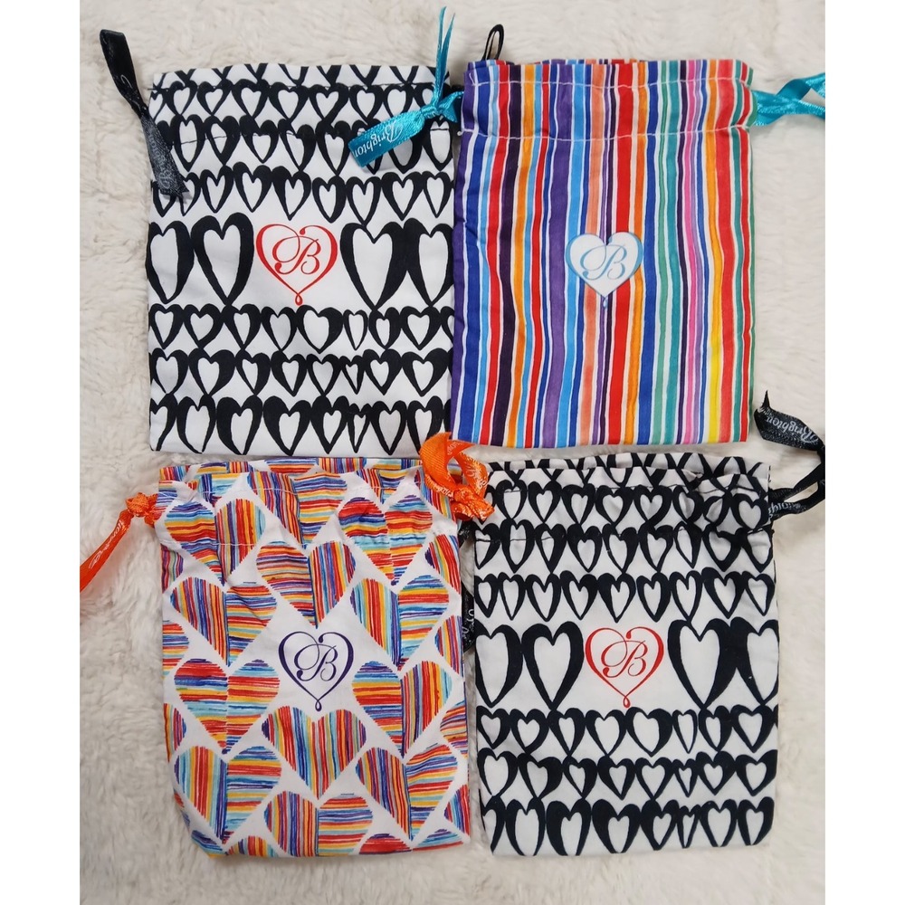 4 ct Brighton Cloth‎ Drawstring Jewelry Bags Pouch Hearts Stripes Travel Gift 6"